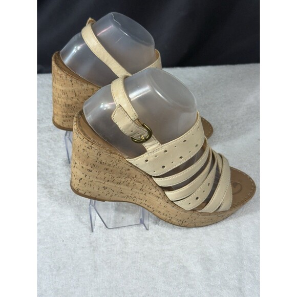 Born Marly’s Cream Leather Cork Wedge 4.5”Heels  Sz 10 - Picture 2 of 7